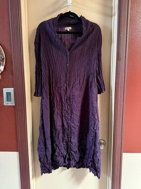 Eileen Fisher Deep Purple Crinkle Button-Down Tunic